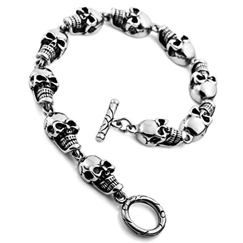 Men’s Stainless Steel Bracelet Link Wrist Silver Black Skulls Gothic ...