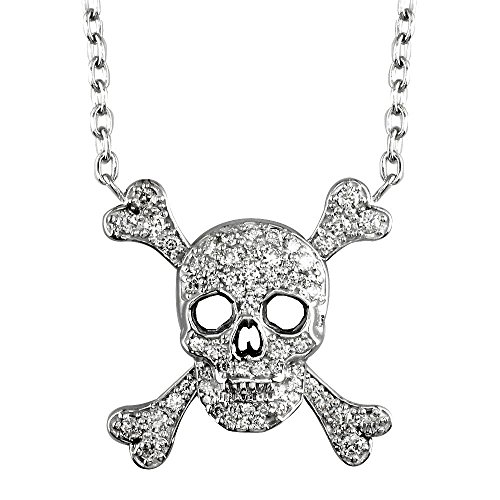 Large Jolly Roger Skull and Crossbones Necklace With Cubic Zirconias in ...