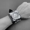 Vigorbee Good Leather Punk Skull Quartz Men's Square Wrist Watch,Big Dial Skull Women's Watch,Silver Skull Elements,Fashion Gift Watch Cool Rock Watch - Image 2