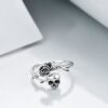 YAFEINI Gothic Skull Ring Open Wrap Rose Flower Skeleton Statement Ring Sterling Silver Retro Vintage Cocktail Party Punk Jewelry for Women Men (Not Adjustable) - Image 3