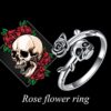YAFEINI Gothic Skull Ring Open Wrap Rose Flower Skeleton Statement Ring Sterling Silver Retro Vintage Cocktail Party Punk Jewelry for Women Men (Not Adjustable) - Image 6