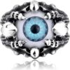 Gothic Evil Eye Rings Men Women Stainless Steel Green Eyeball Skull Claw Ring Punk Hip Hop Jewelry Accessories Halloween - Image 2