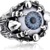 Gothic Evil Eye Rings Men Women Stainless Steel Green Eyeball Skull Claw Ring Punk Hip Hop Jewelry Accessories Halloween - Image 3