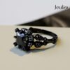 Jeulia 6.55 Carat Personalized Princess Cut Diamond Rings for Women Sterling Silver Double Row Halo Engagement Rings Black Plated Bridal Band Rings Anniversary Promise with Jewelry Gift Box - Image 6
