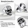 Bestyle Vintage Skull Head Ring with Viking Amulet, Cool Men Boys Gothic Sigent Ring Punk Biker Finger Ring for Cocktail Party Halloween, Size 7-14, Send Gift Box - Image 2