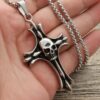 Men Gothic Black Skull Skeleton Cross Pendant Necklace Stainless Steel Chain 24" - Image 2