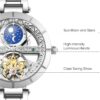 RORIOS Women Watches Mechanical Watch Leather Band Automatic Self-Winding Wristwatch Moon Phase Luminous Watch for Women Ladies - Image 5