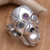 NOVICA Artisan Handmade Men's Rainbow Moonstone Amethyst Ring Indonesian Silver Skull Sterling Clear Purple Multi Birthstone Halloween Day of The Dead 'Immortal' - Image 3